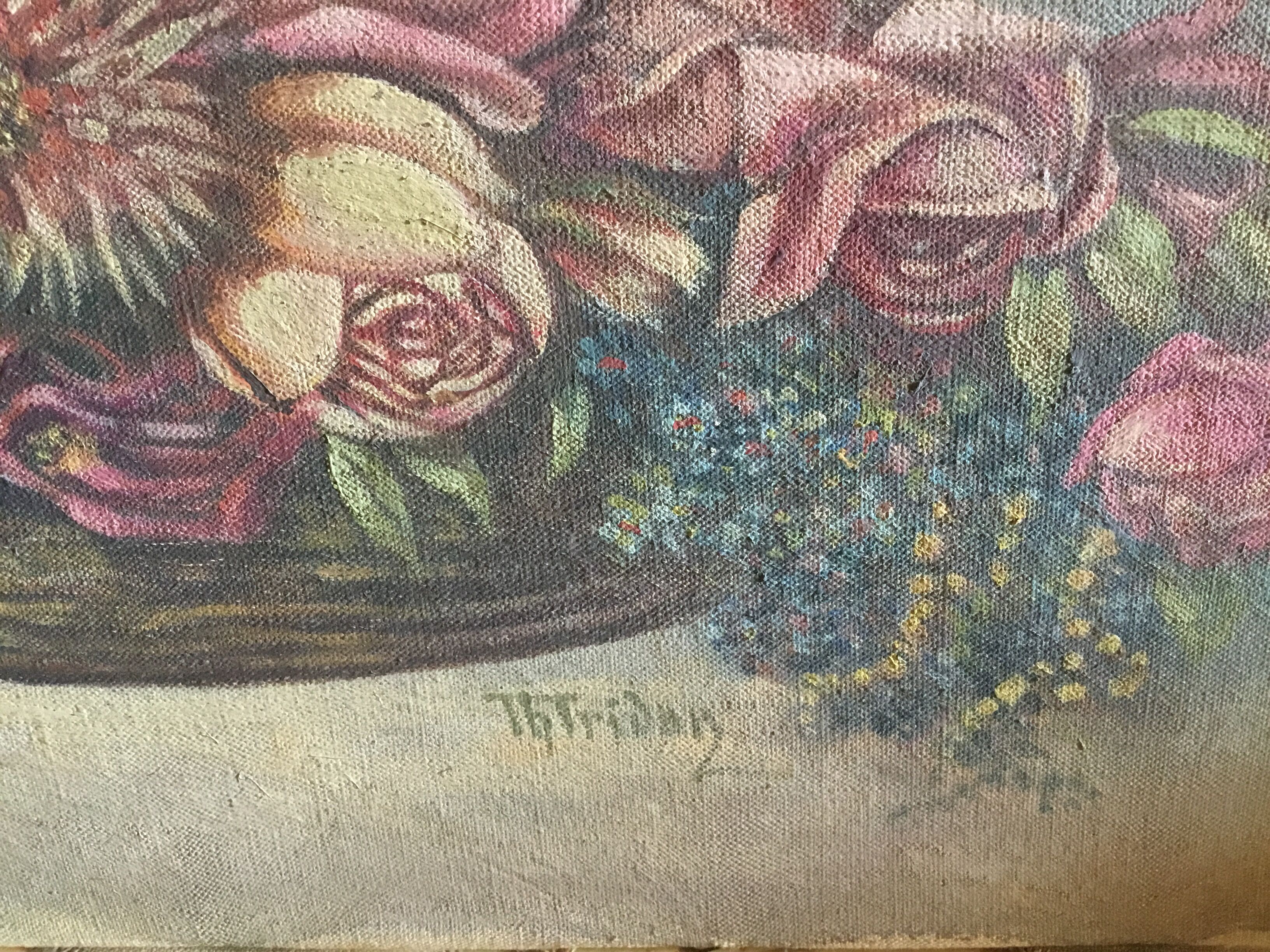 Canvas Flower basket 1940 signed