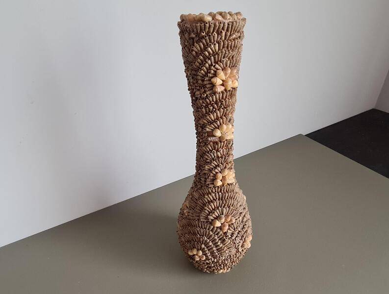 Vintage French shell vase 1960s brutalist coastal decor