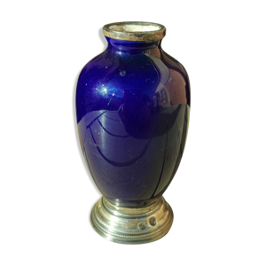 Vase en céramique bleu - monture argent