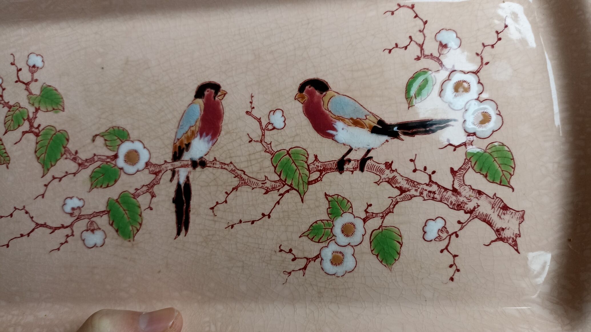 Art Deco cake dish by Longwy in pink earthenware and cloisonné enamels