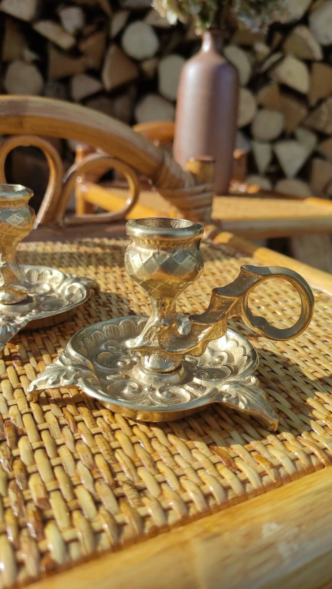 Pair of vintage solid brass candle holders