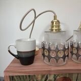 Pair of vintage faceted glass pendant lights