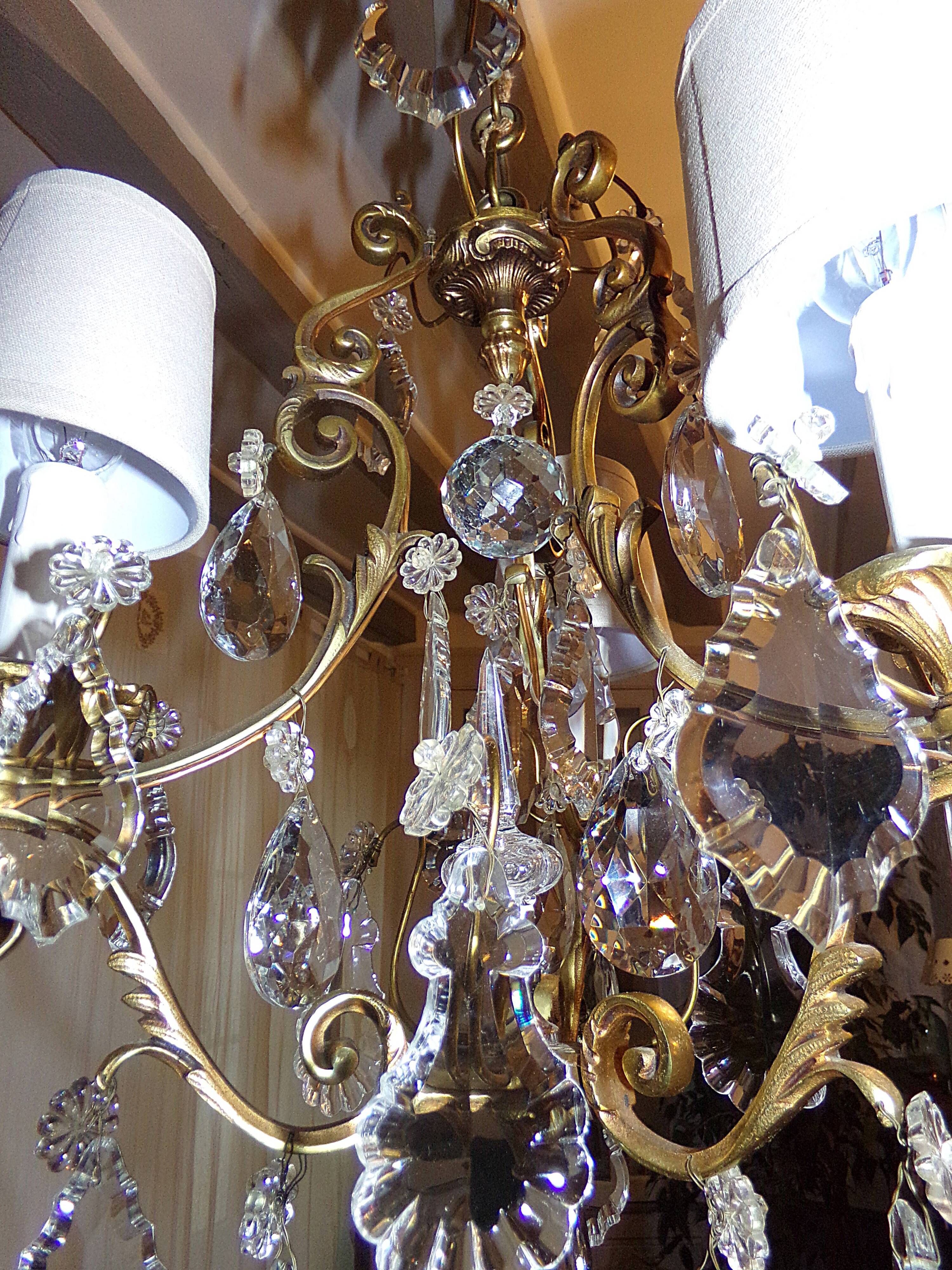 Antique Brass Chandelier with Antique Tassels and Lampshades