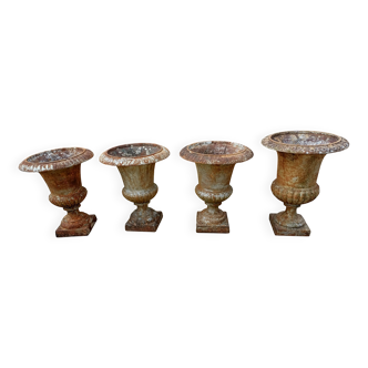 2 Pairs of Cast Iron Medici Vases 1900 Charleville-Méziéres