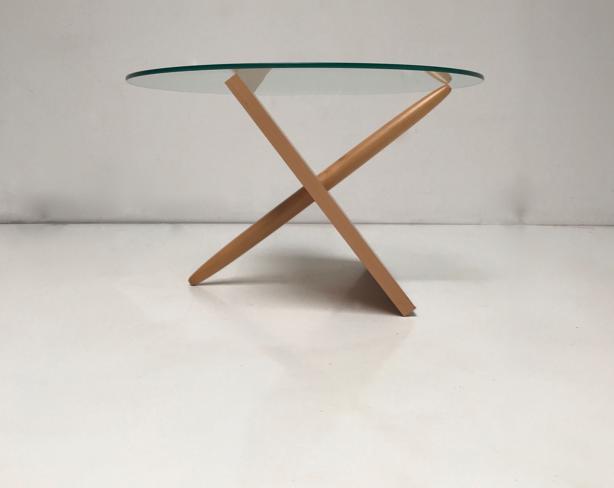 Sculptural beech wood and glass round coffee table Netherlands 1990s