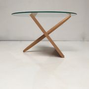 Sculptural beech wood and glass round coffee table Netherlands 1990s