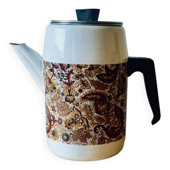 Vintage enameled metal coffee maker with integrated filter