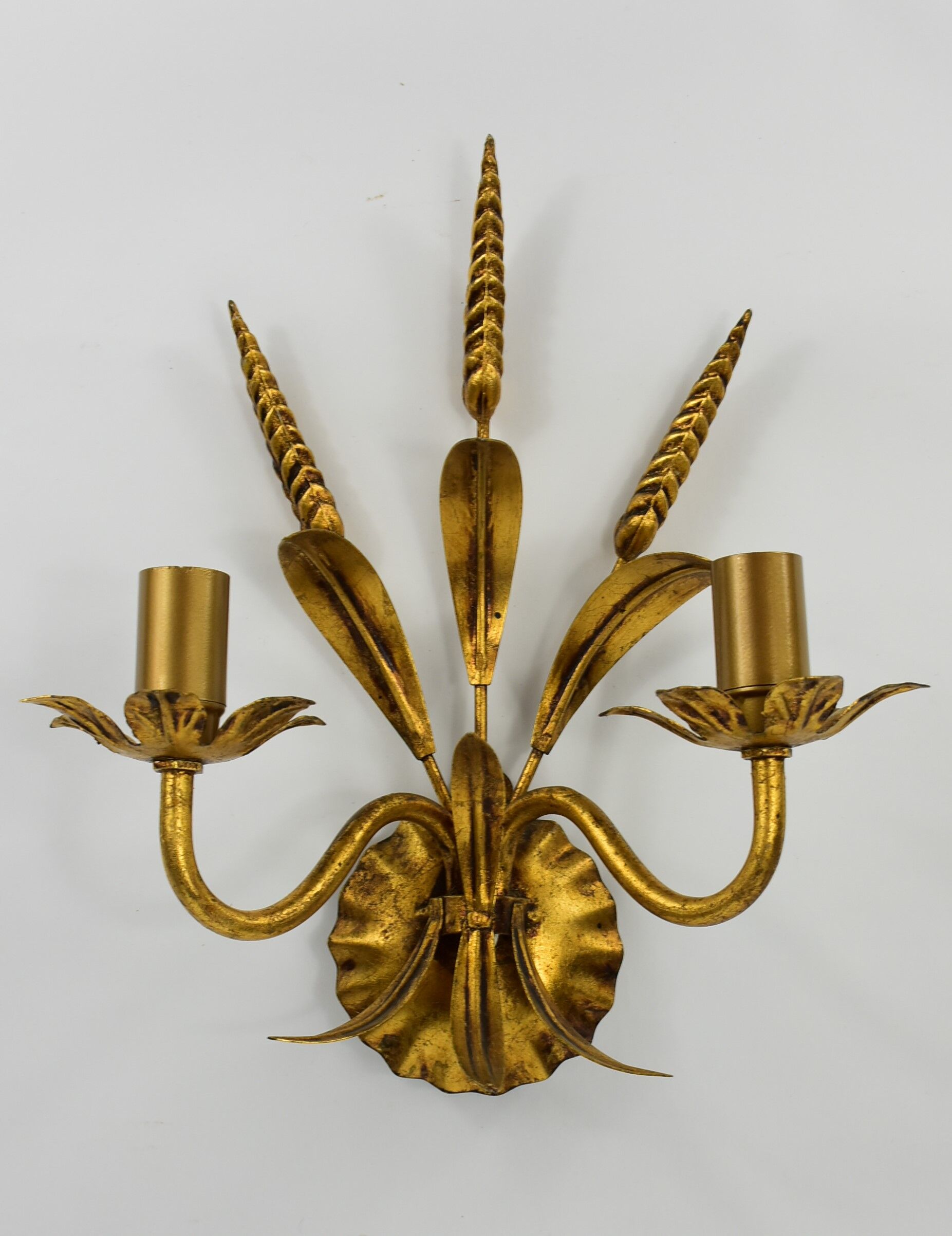 Golden vintage wall lamp, ear of wheat.
