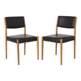 Set of 2 Vintage German Chairs, 1960s Beechwood, Black Faux Leather, VIntag