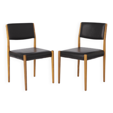 Ensemble de 2 chaises allemandes vintage, années 1960, en hêtre, revêtement en similicuir noir, style vintage