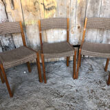 Set of 3 vintage 60s wooden fabric and tile chairs