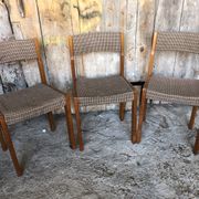 Set of 3 vintage 60s wooden fabric and tile chairs