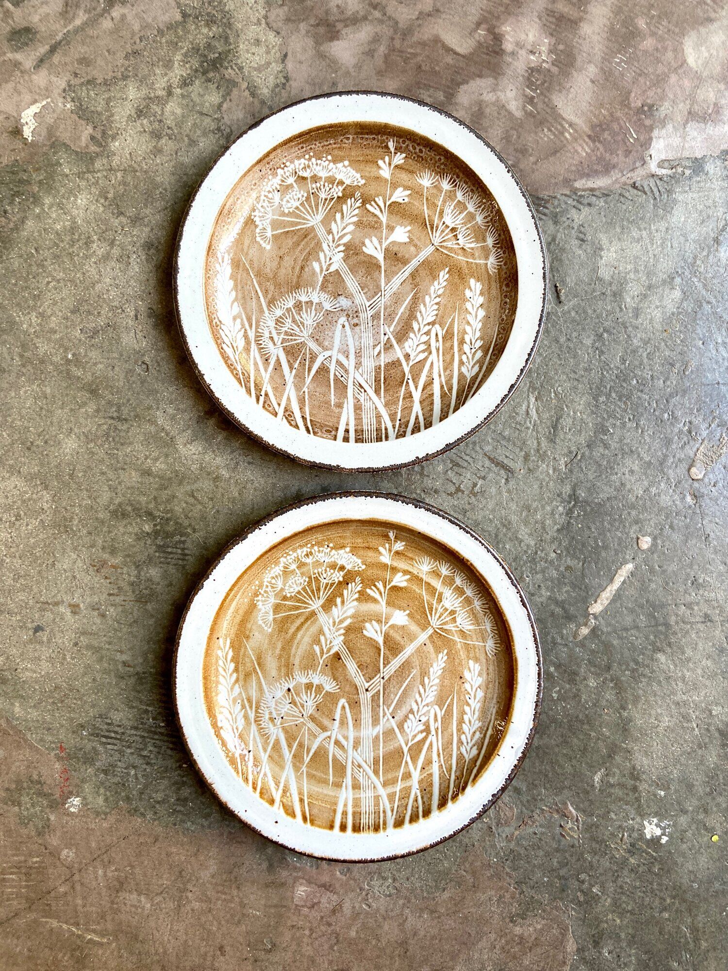 2 flat plates Midwinter in glazed stoneware, service "Shady lane"