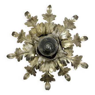 Plafonnier encastré à motif de feuilles et de fleurs de style Hollywood Regency, années 1970