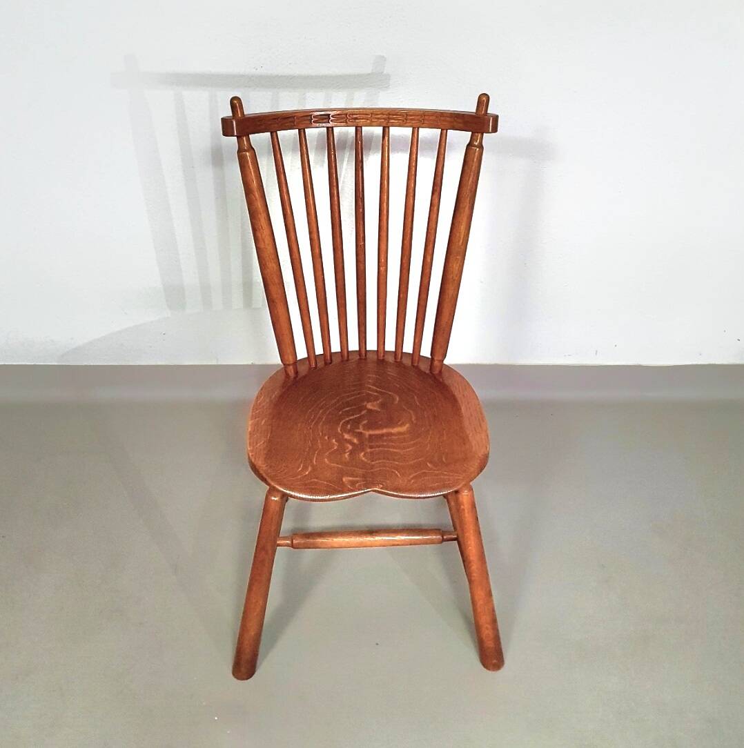 Lot de 6 chaises de salle à manger à dossier fuselé De Ster Geldermalsen en chêne massif, 1960
