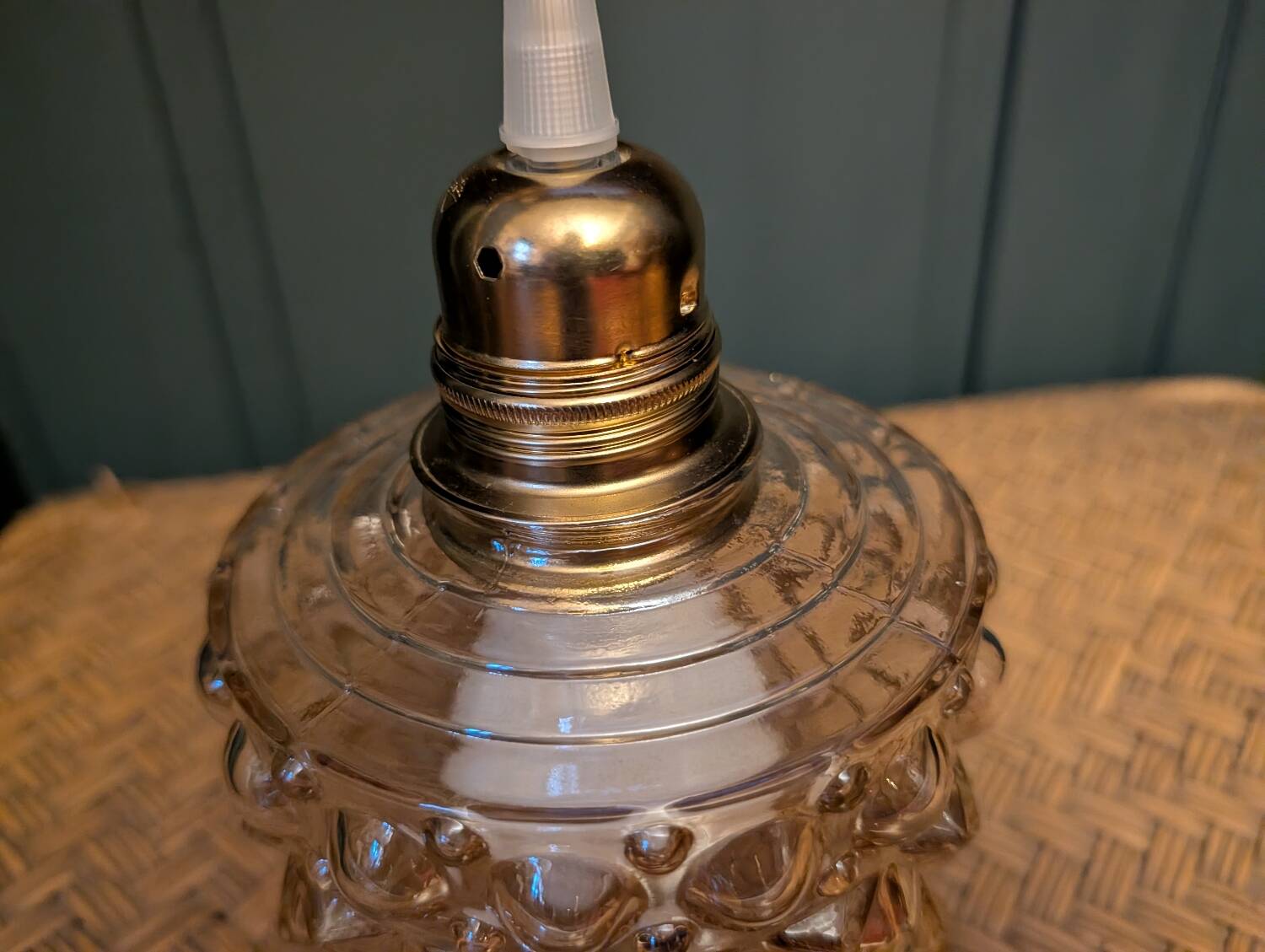Geometric relief moulded glass lampshade from the 1970s.