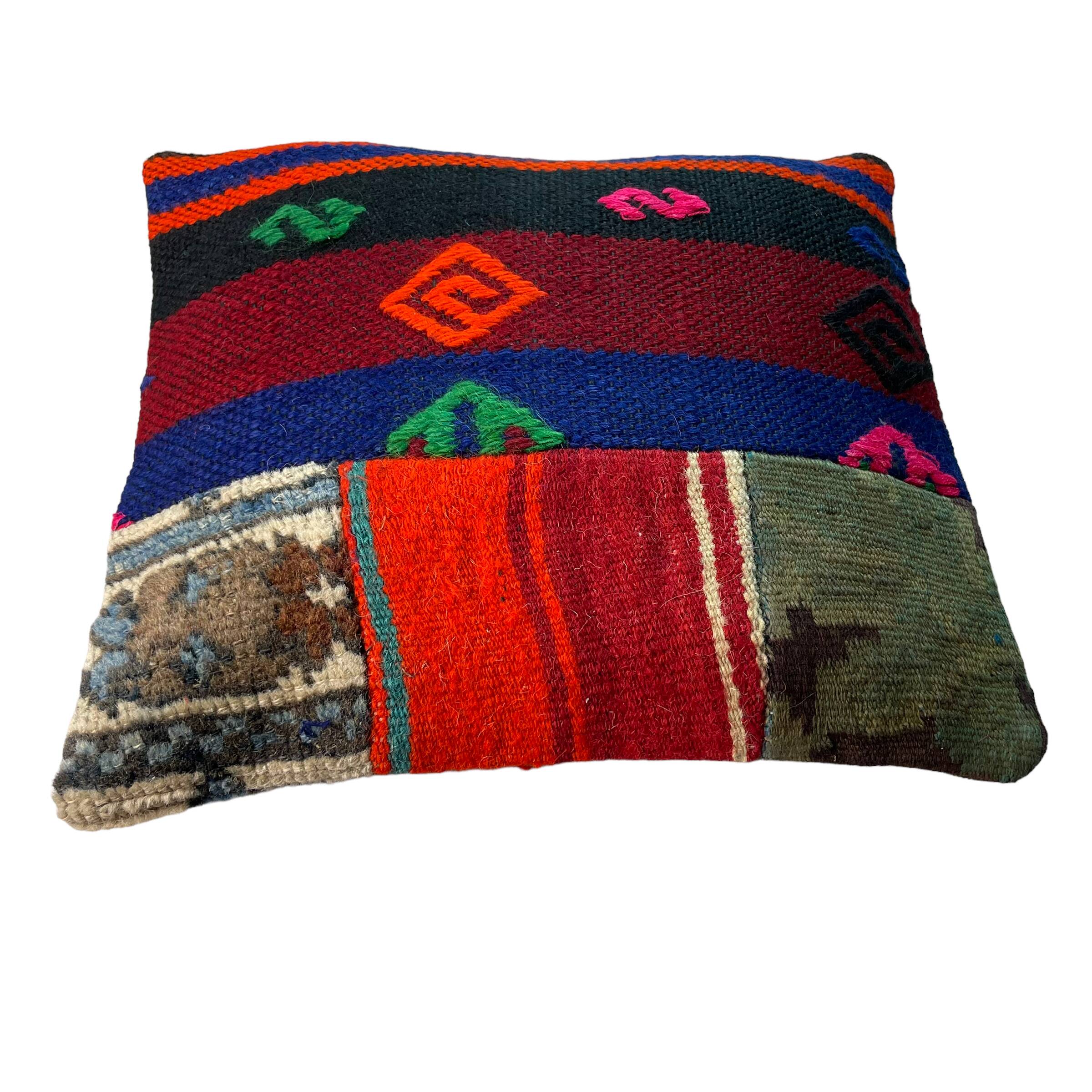 Housse de coussin kilim patchwork turc vintage, 43 x 37 cm