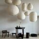 Suspension en rotin et lin naturel japonisante en forme de goutte
