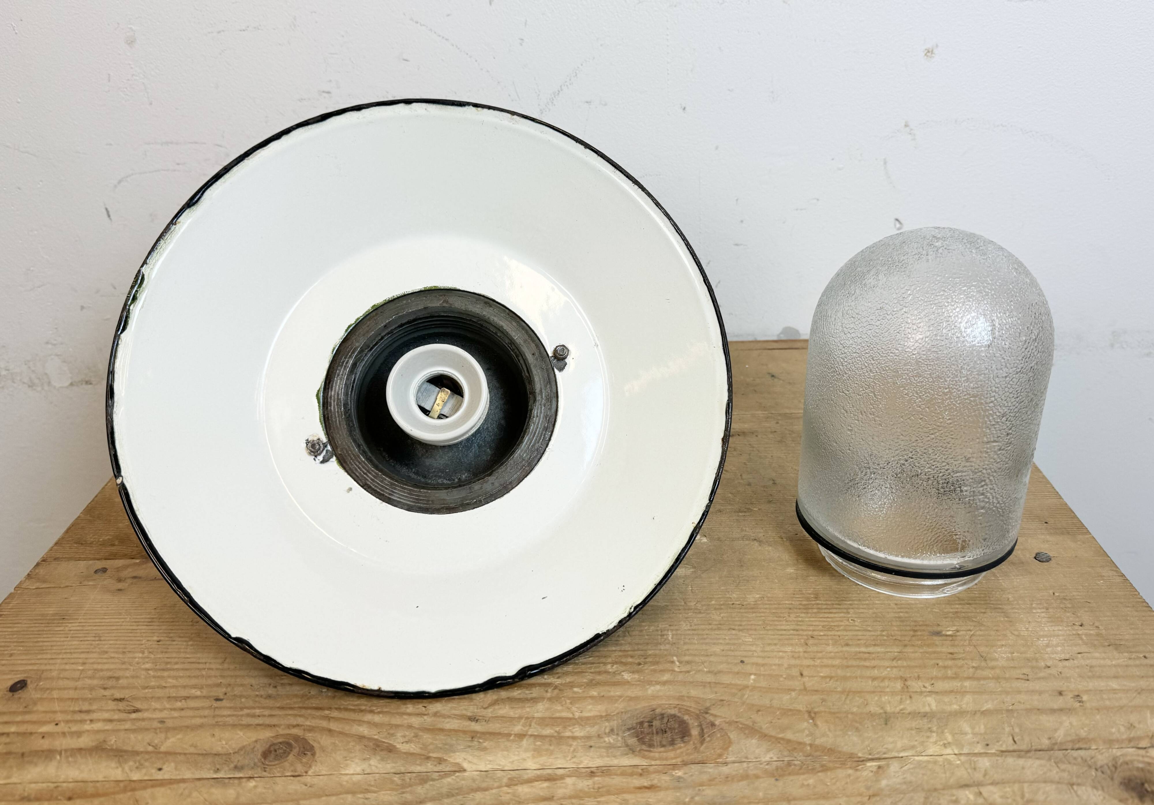 Green Enamel and Cast Iron Industrial Pendant Light, 1960s