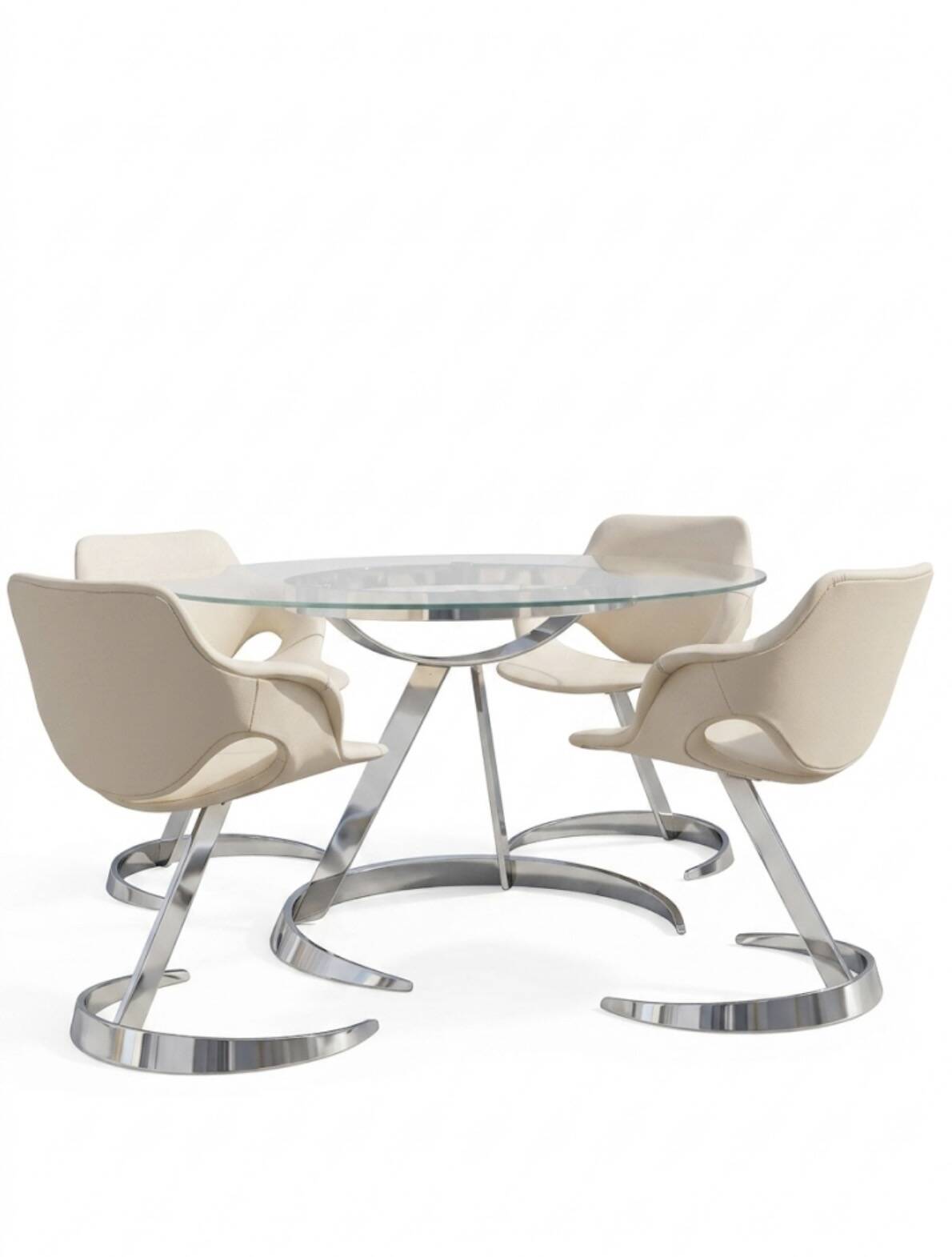Ensemble Euro Steel International Space Age : Table Verre & 4 Chaises