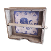 Plateau en bois patiné gris, fond en céramique, pour serviettes de table /serviettes en papier