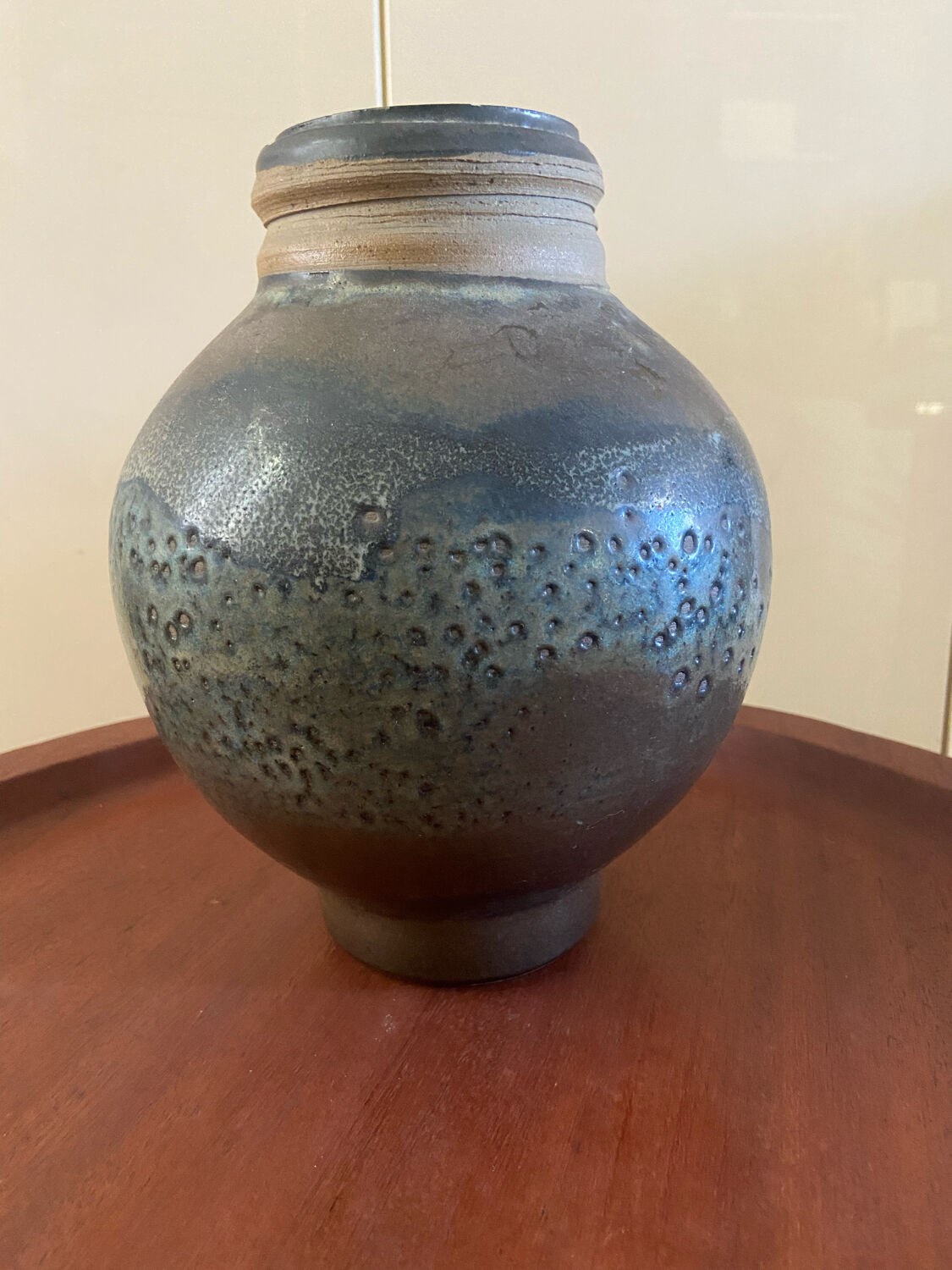 Enamelled stoneware ball vase