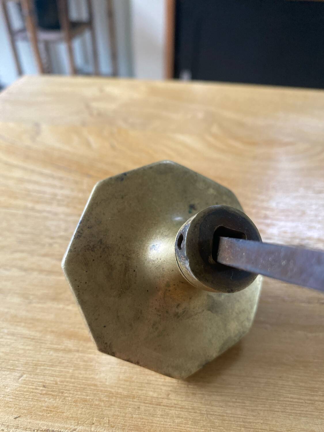 Octagonal brass door handle