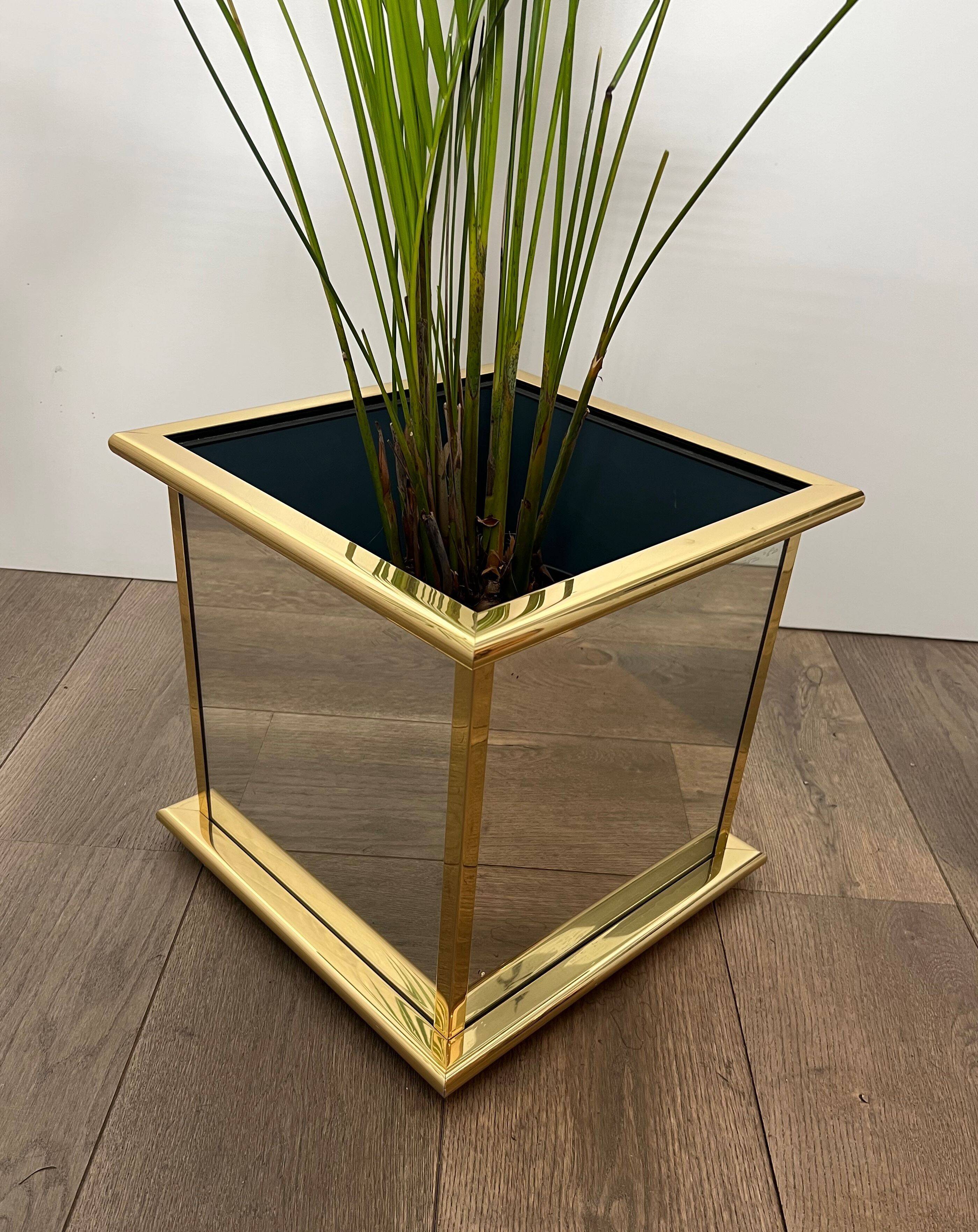 Jardinière en miroir et métal doré