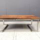 Table basse en cuir et chrome, années 1970