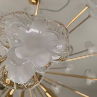 WHITE FLOWERS MURANO GLASS SPUTNIK OVAL GOLD CHANDELIER