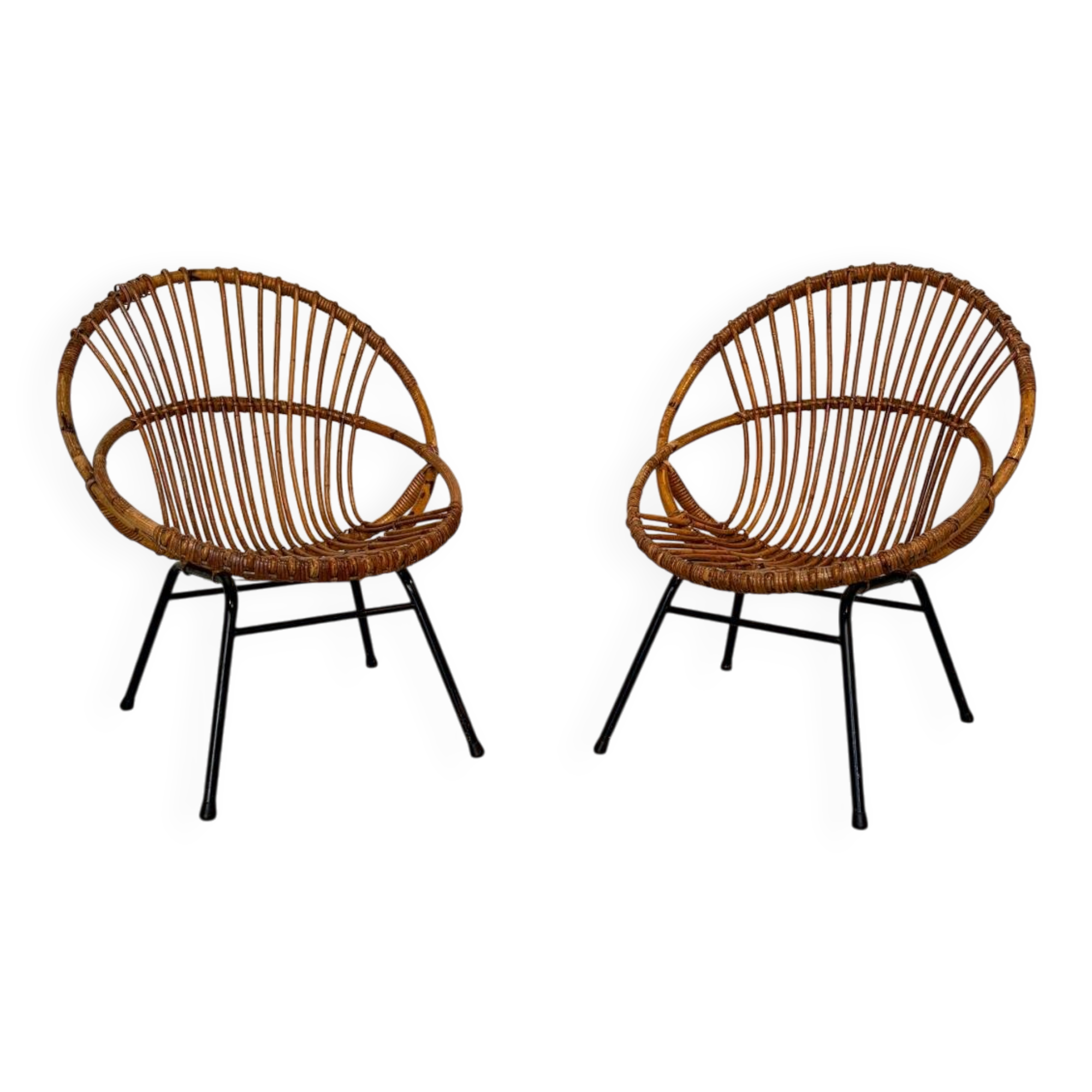 Set of 2 vintage rattan armchairs – 60s/70s style