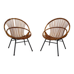 Lot de 2 fauteuils vintage - rotin