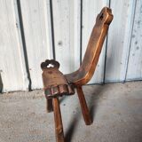 Brutalist tripod chair in solid wood