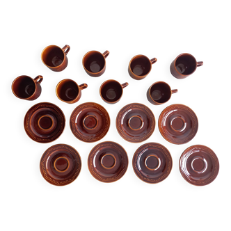 Set of 8 Vintage (1970) Belgian Brown Coffee/Tea Cups and Saucers