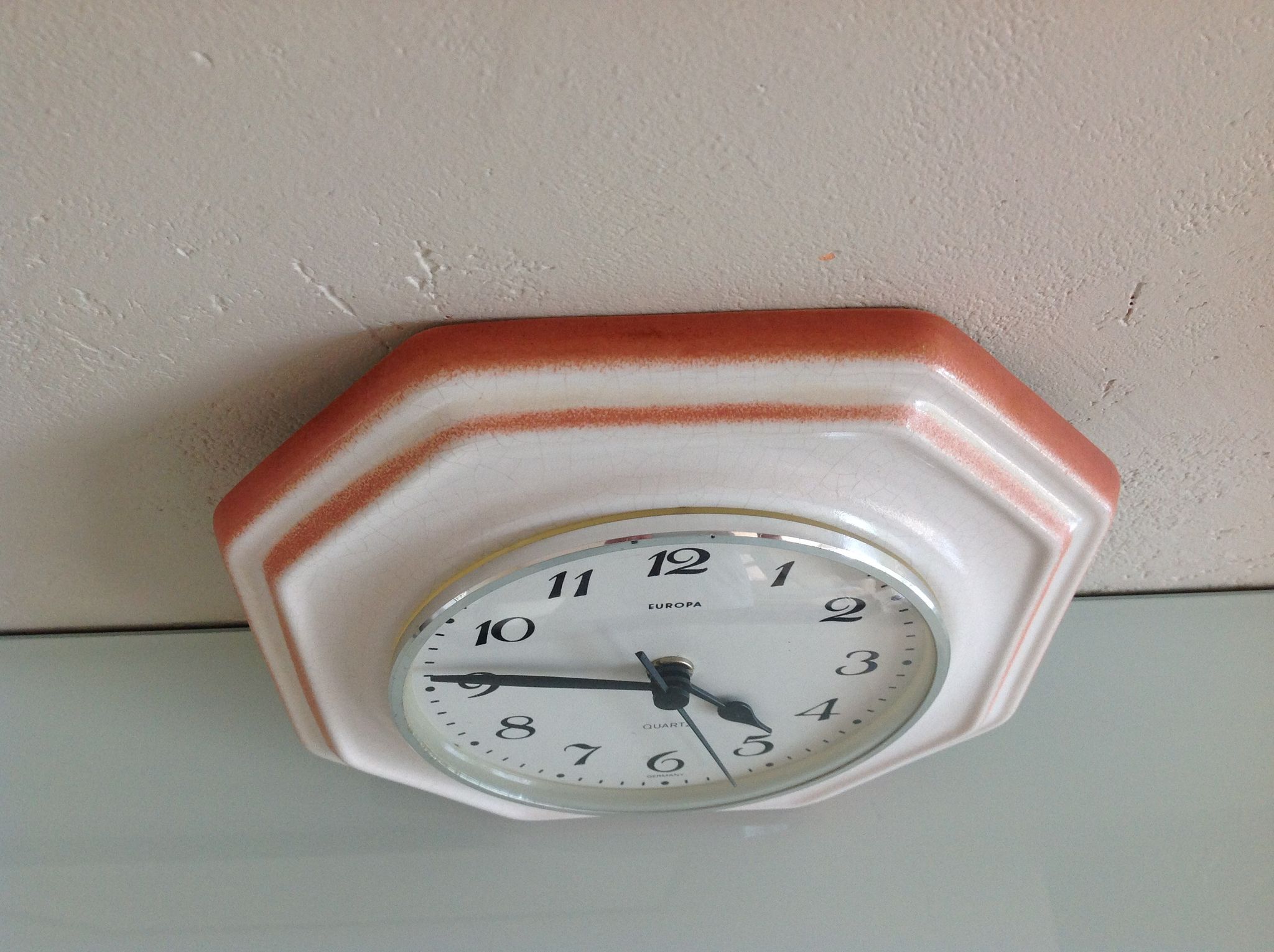 Vintage white ceramic octagonal clock 60/70
