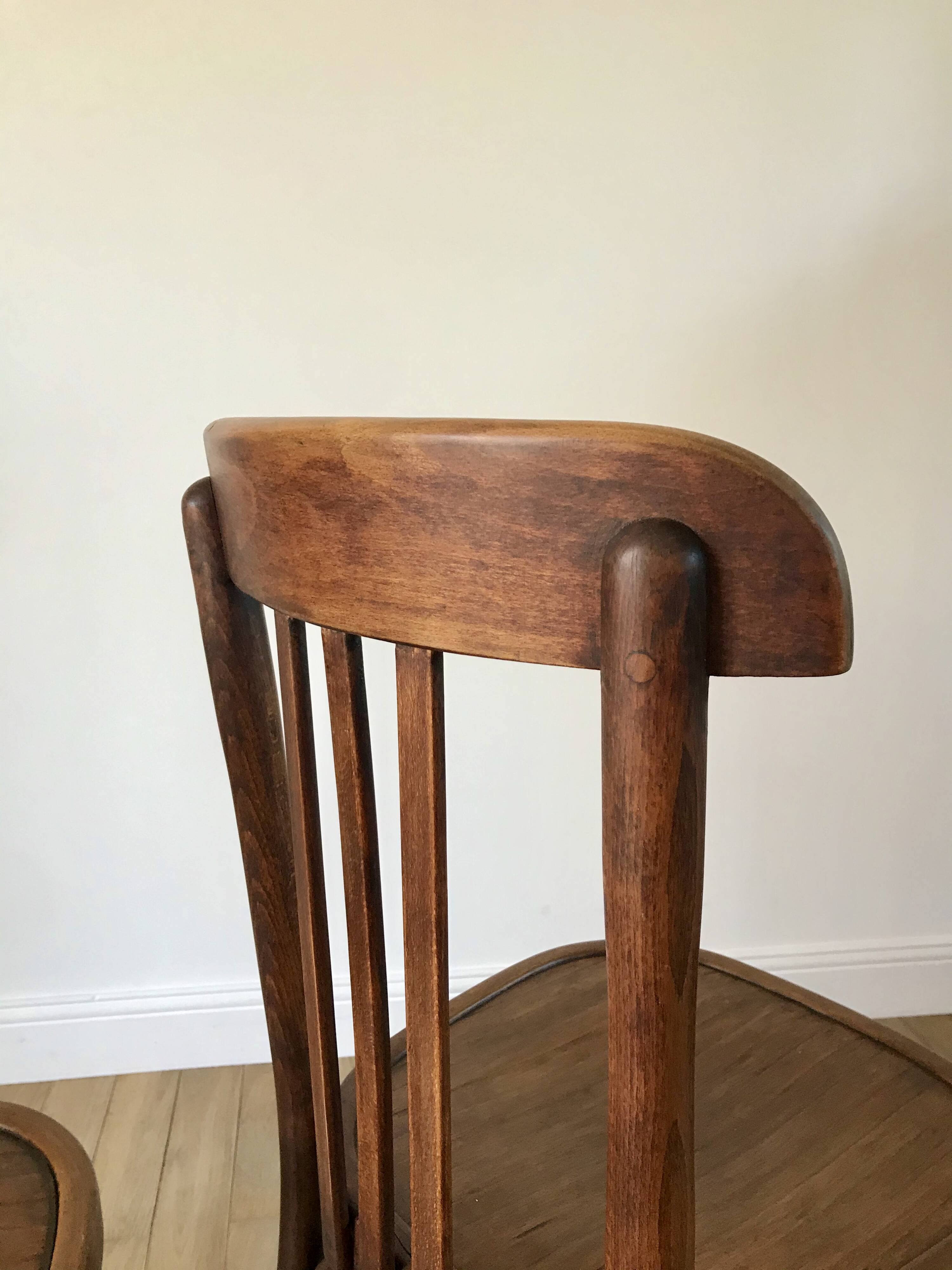 Set of 5 baumann bistro chairs in bent wood stamped xxth