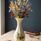 Vintage White Broken Ceramic Vase with Floral Pattern, Ribbed Vase