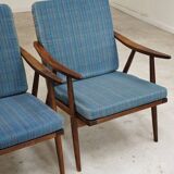 Pair of blue boomerang armchairs by Antonin Suman for Ton (Thonet) 1960