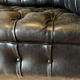 Canapé Chesterfield en cuir noir véritable 3 places