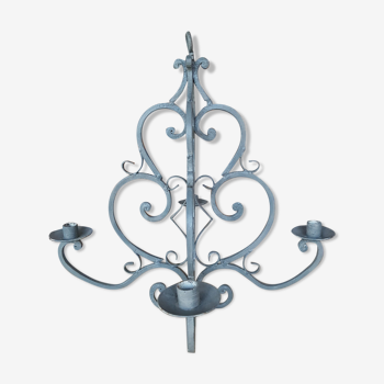 Lustre suspension bougeoir chandelier patiné gris