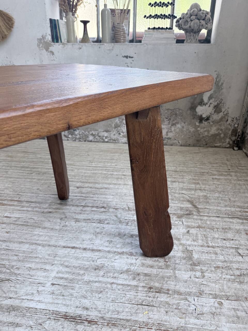 Brutalist oak table by De Puydt, Belgium 1970