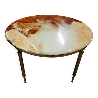 Round table / pedestal table in marble and gilded metal