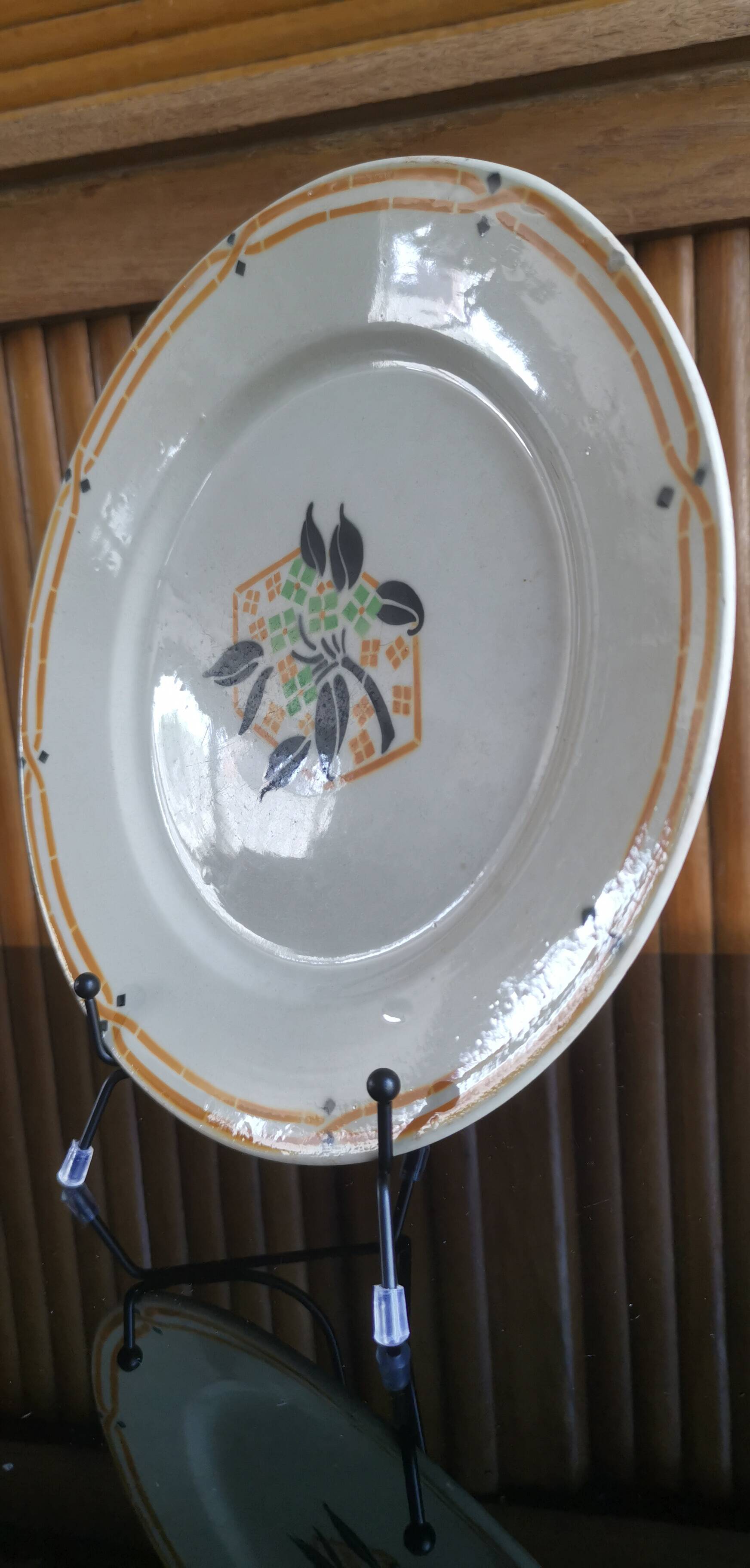 Flat plate old tunis floral porcelain HB French antique