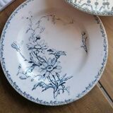 Rare earthenware plate iron earth model Marguerite LG Lunéville / blue transfer / botany