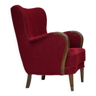 1960s, Danish armchair, original condition, wool fabric, beech wood legs.