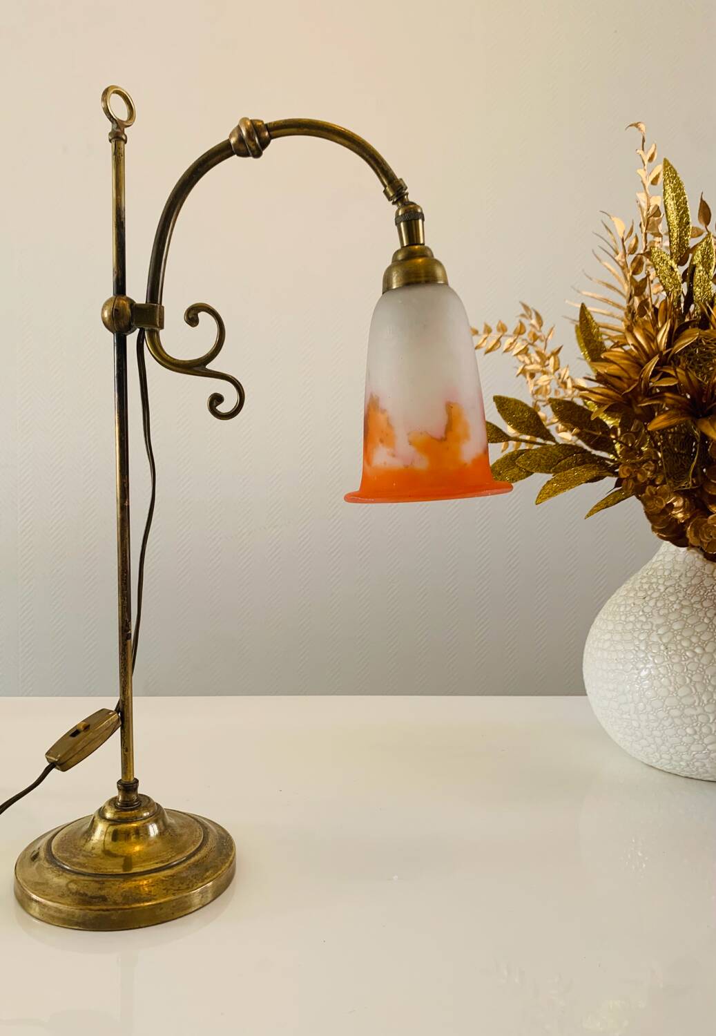 Antique desk lamp - Tulip glass paste signed Muller Frères
