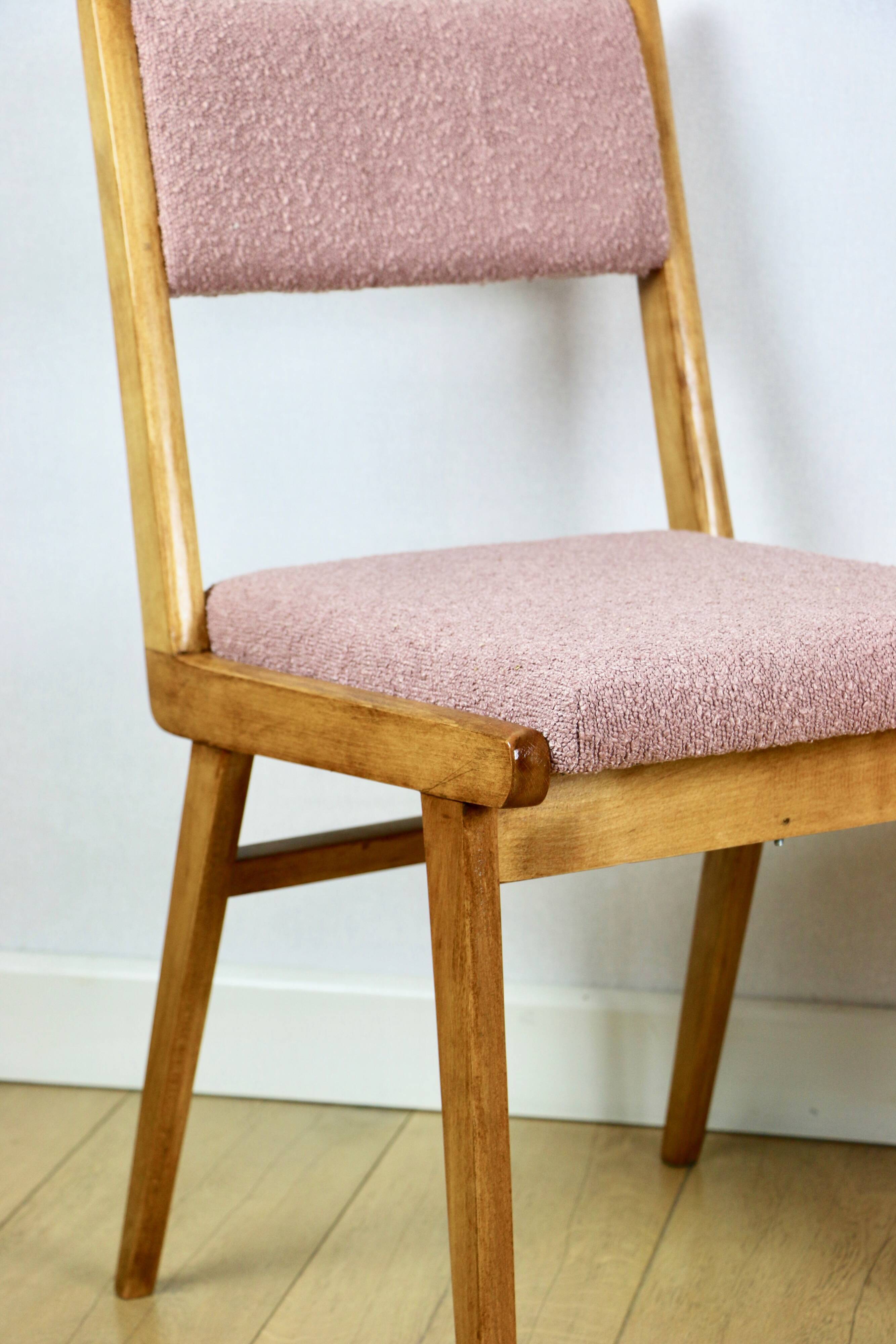 Vintage fuchsia boucle chairs - set of 6