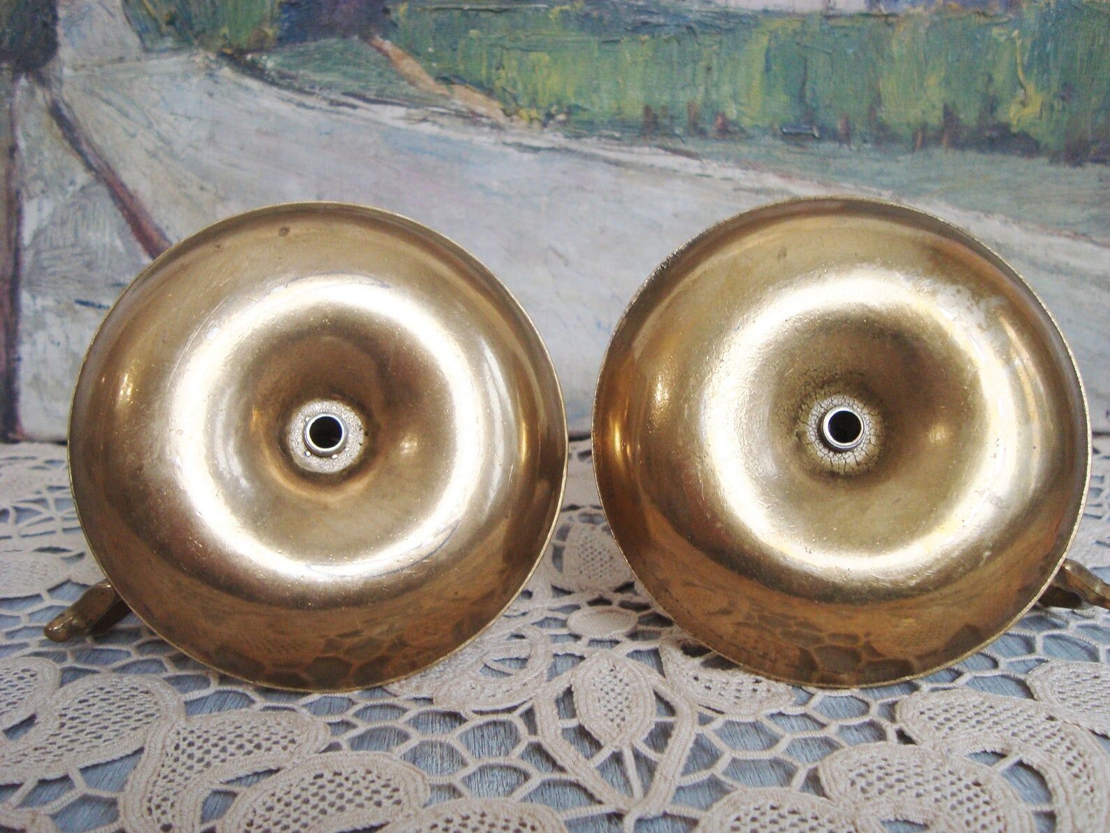 Pair of brass cellar rat candlesticks