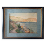 Tableau Aquarelle Paysage Marine Orientaliste (Algérie) + cadre