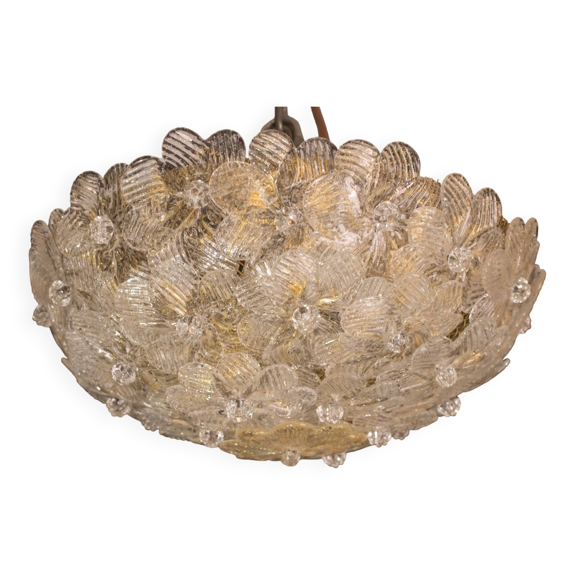 Elegant Murano Ceiling Light Gold and Trasparent Flower by Seguso for Venin